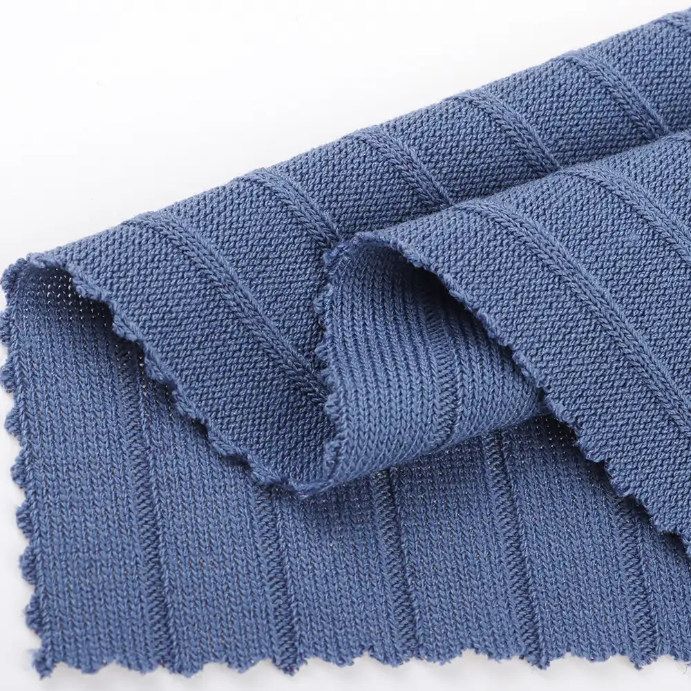 China Fabric for T-Shirt Rib Knit Fabric Polyester Rayon Elastane blue color buy from China wholesaler bulk order at wholesale price free worldwide shipping Alibaba