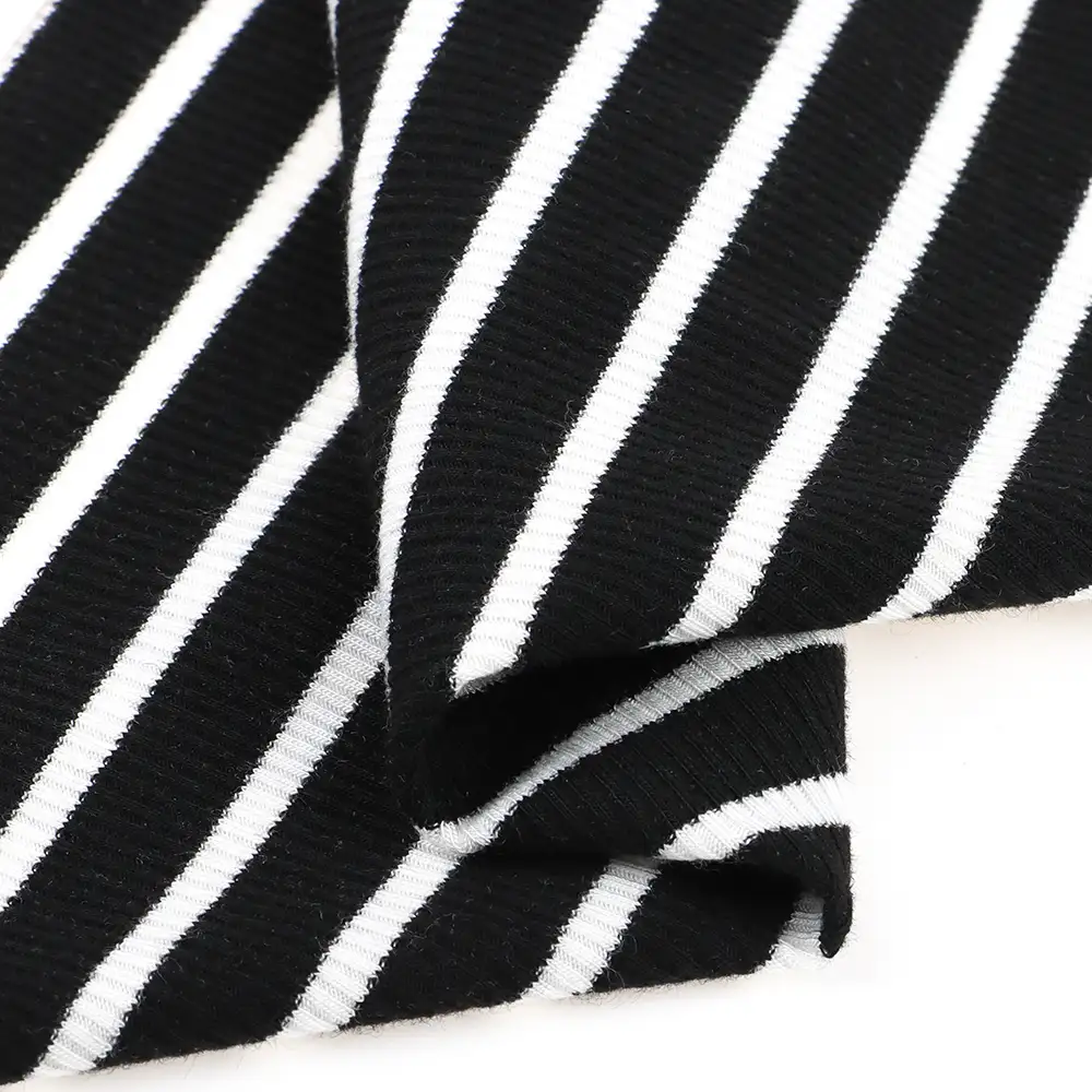 China Fabric for T-Shirt Rib Knit Fabric Polyester Rayon Elastane black/white color buy from China wholesaler bulk order at wholesale price free worldwide shipping Alibaba