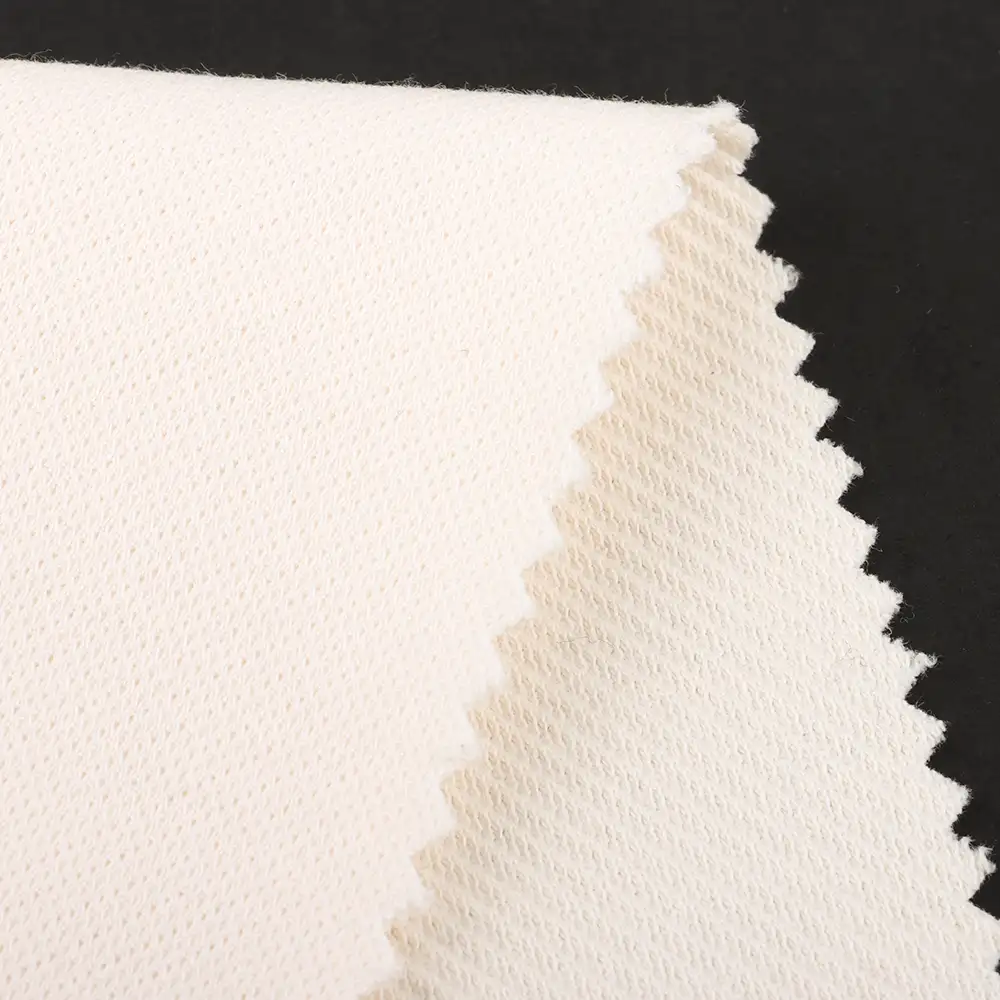 China Fabric for T-Shirt Weft Jacquard Knit Fabric Cotton Polyester Elastane off-white color buy from China wholesaler bulk order at wholesale price free worldwide shipping Alibaba