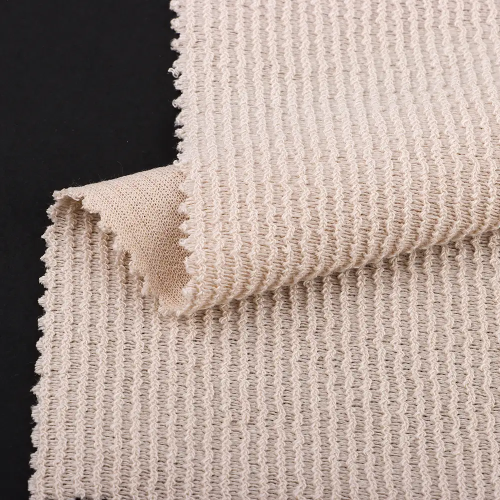 China Fabric for T-Shirt Weft Jacquard Knit Fabric Polyester Elastane off-white color buy from China wholesaler bulk order at wholesale price free worldwide shipping Alibaba