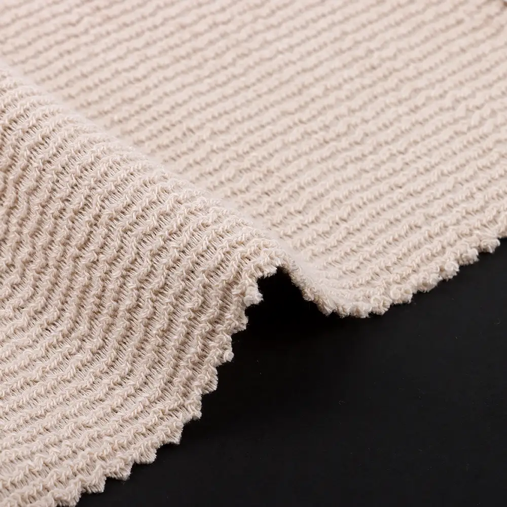 China Fabric for T-Shirt Weft Jacquard Knit Fabric Polyester Elastane off-white color buy from China wholesaler bulk order at wholesale price free worldwide shipping Alibaba