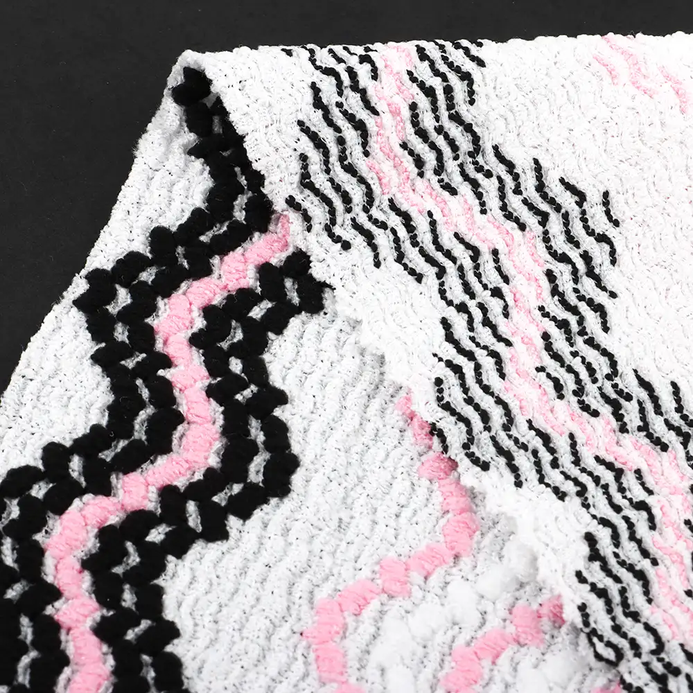 China Fabric for T-Shirt Weft Jacquard Knit Fabric Polyester Elastane Pinky /white/ black color buy from China wholesaler bulk order at wholesale price free worldwide shipping Alibaba