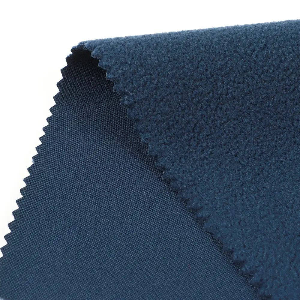 China Fabric  Four Stretch Woven Bonded With Polar Fleece Synthetic Woven Fabric Polyester Dark Navy color buy from China wholesaler bulk order at wholesale price free worldwide shipping Alibaba