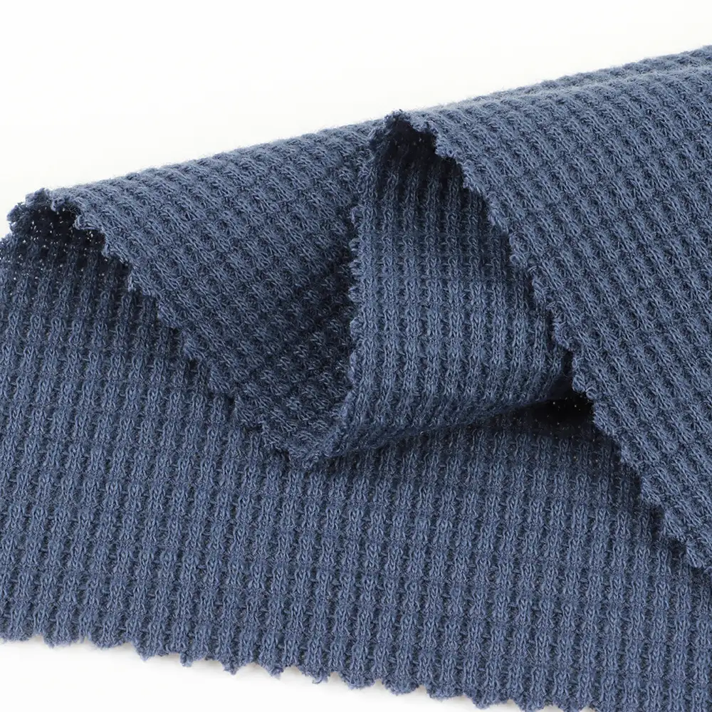 China Fabric  Waffle Knit Fabric Polyester Cotton Spandex Blue color buy from China wholesaler bulk order at wholesale price free worldwide shipping Alibaba