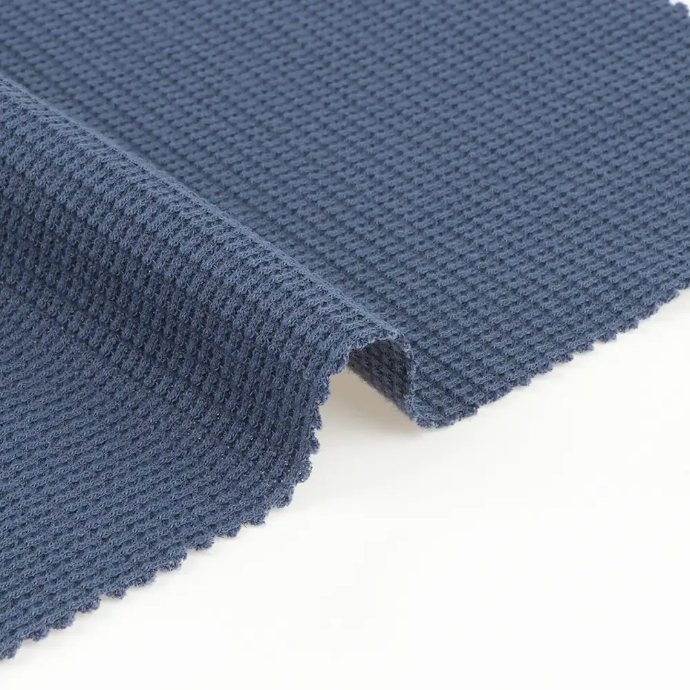 China Fabric  Waffle Knit Fabric Polyester Cotton Spandex Blue color buy from China wholesaler bulk order at wholesale price free worldwide shipping Alibaba