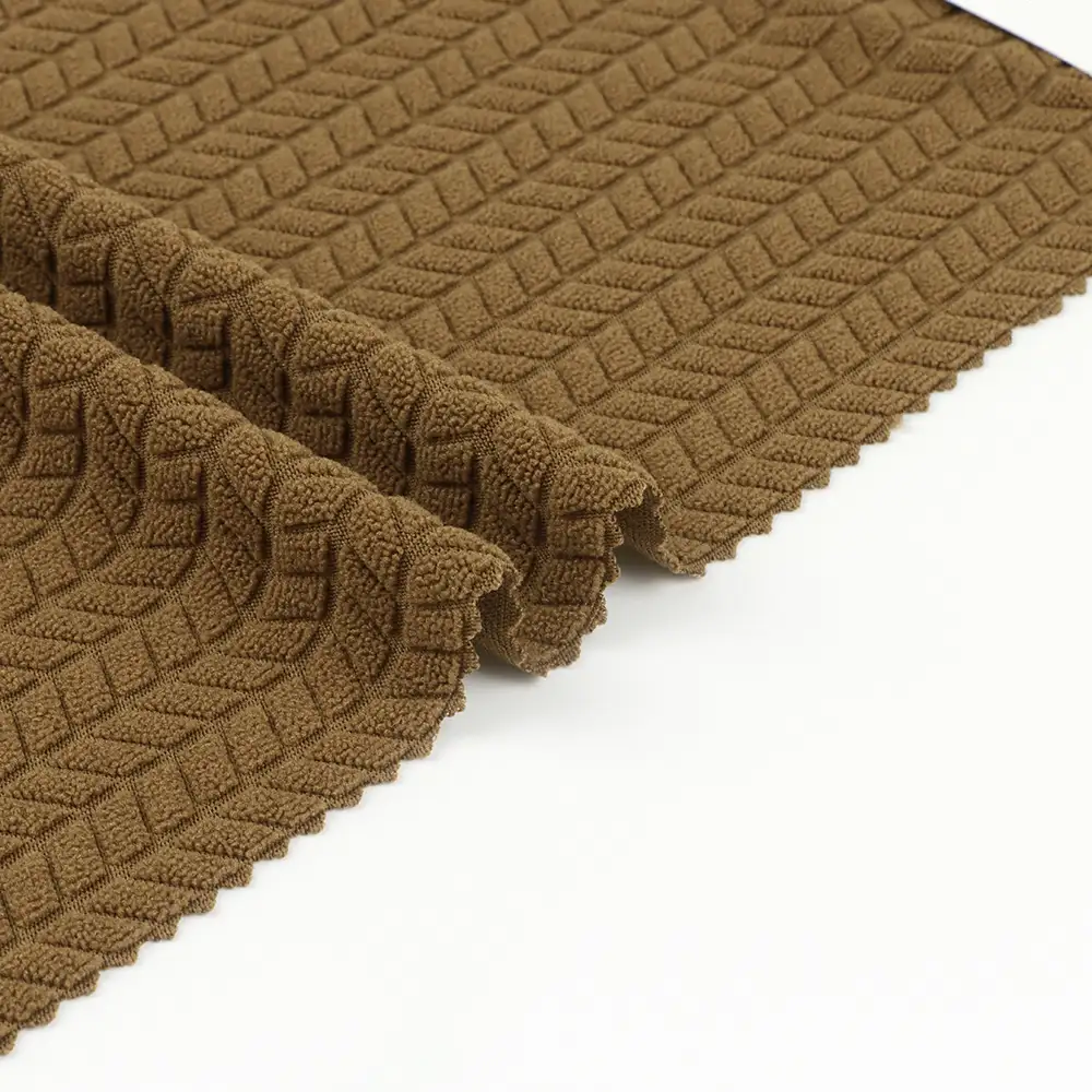 China Fabric  Weft Jacquard Knit Fabric Polyester Spandex caramel color buy from China wholesaler bulk order at wholesale price free worldwide shipping Alibaba