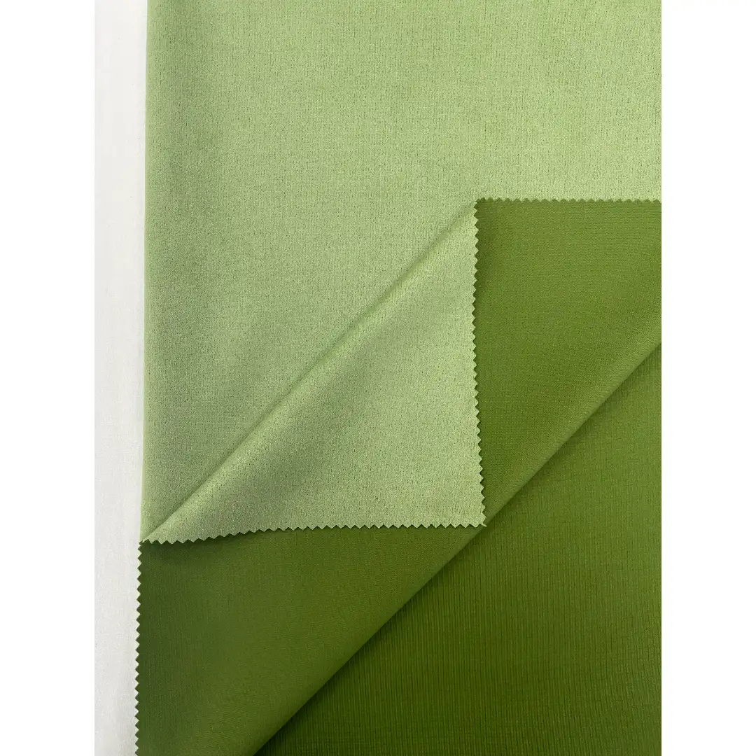 China Fabric  Weft Suede Knit Fabric Polyester Elastane 浅绿 color buy from China wholesaler bulk order at wholesale price free worldwide shipping Alibaba