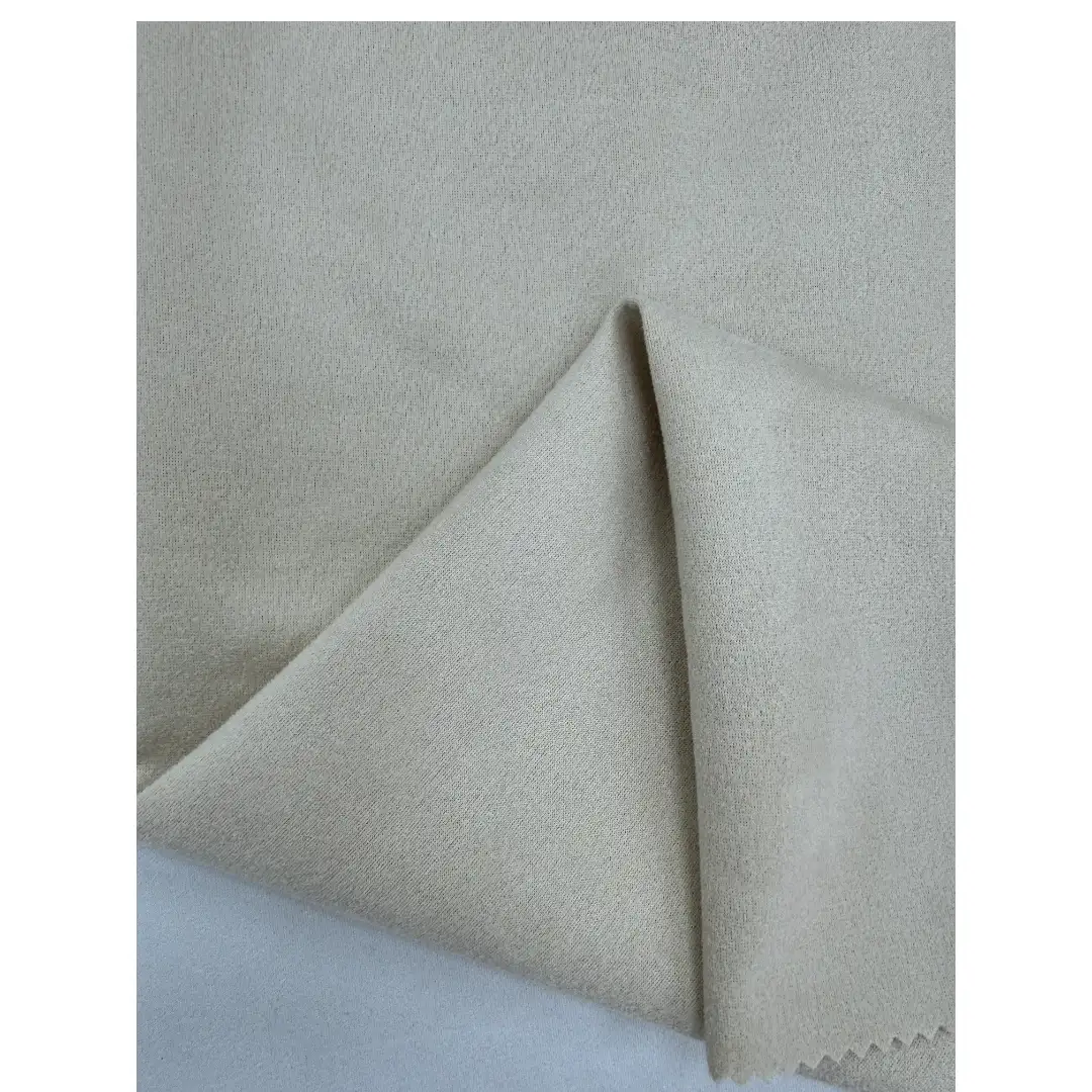 China Fabric  Weft Suede Knit Fabric Polyester Elastane 杏色 color buy from China wholesaler bulk order at wholesale price free worldwide shipping Alibaba