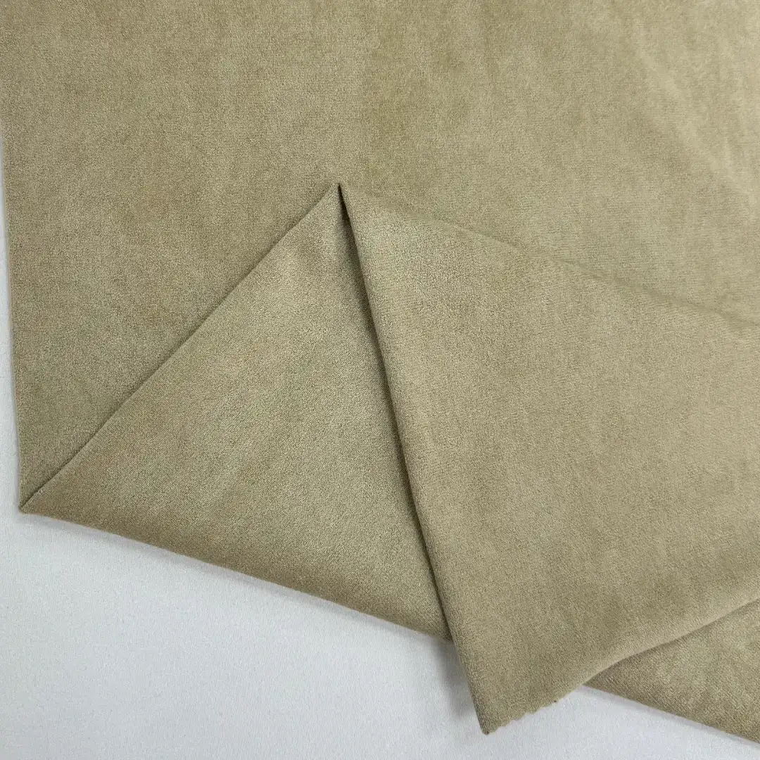 China Fabric  Warp Suede Knit Fabric Polyester Elastane 卡色 color buy from China wholesaler bulk order at wholesale price free worldwide shipping Alibaba