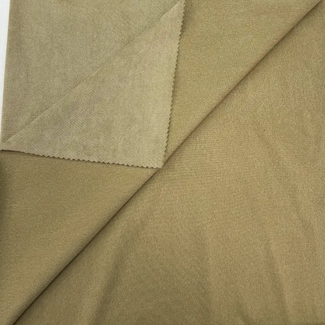 China Fabric  Warp Suede Knit Fabric Polyester Elastane 卡色 color buy from China wholesaler bulk order at wholesale price free worldwide shipping Alibaba