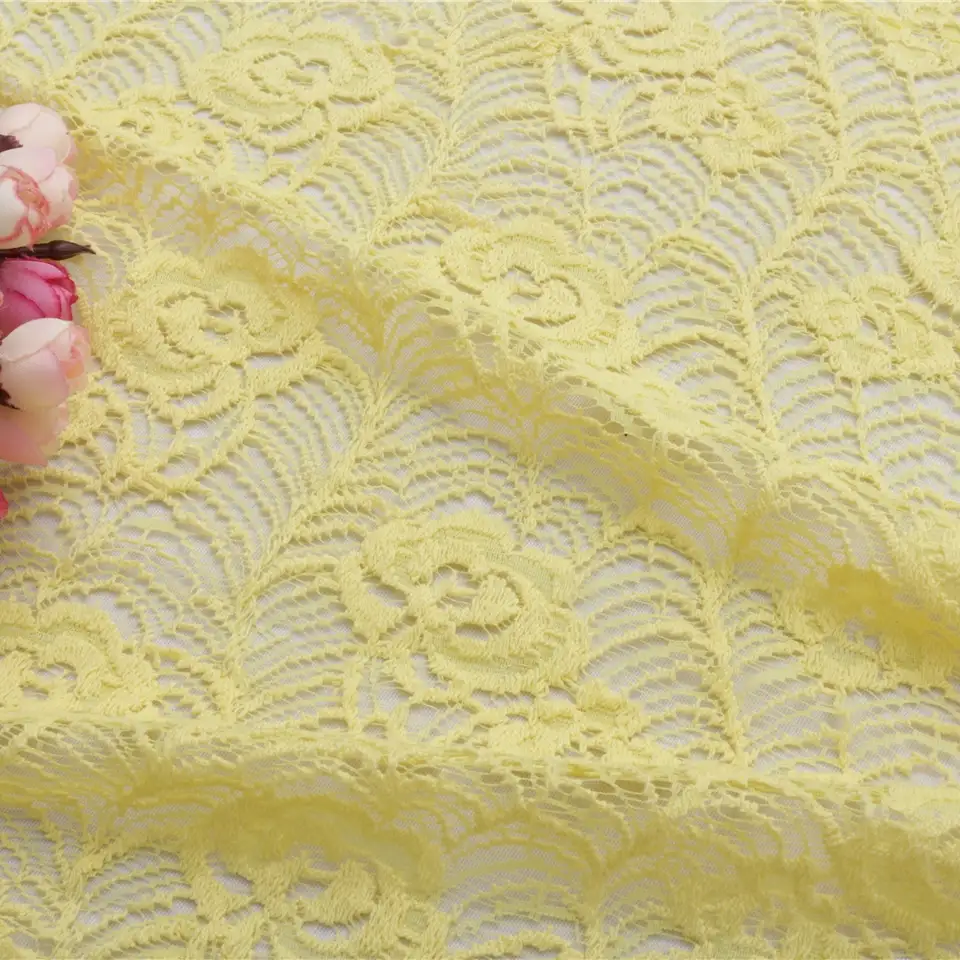 China Fabric for Shirt,Skirt Lace Knit Fabric Cotton Nylon lemon chiffon color buy from China wholesaler bulk order at wholesale price free worldwide shipping Alibaba