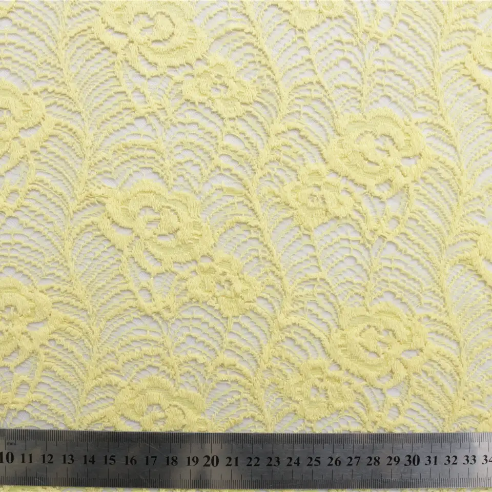 China Fabric for Shirt,Skirt Lace Knit Fabric Cotton Nylon lemon chiffon color buy from China wholesaler bulk order at wholesale price free worldwide shipping Alibaba