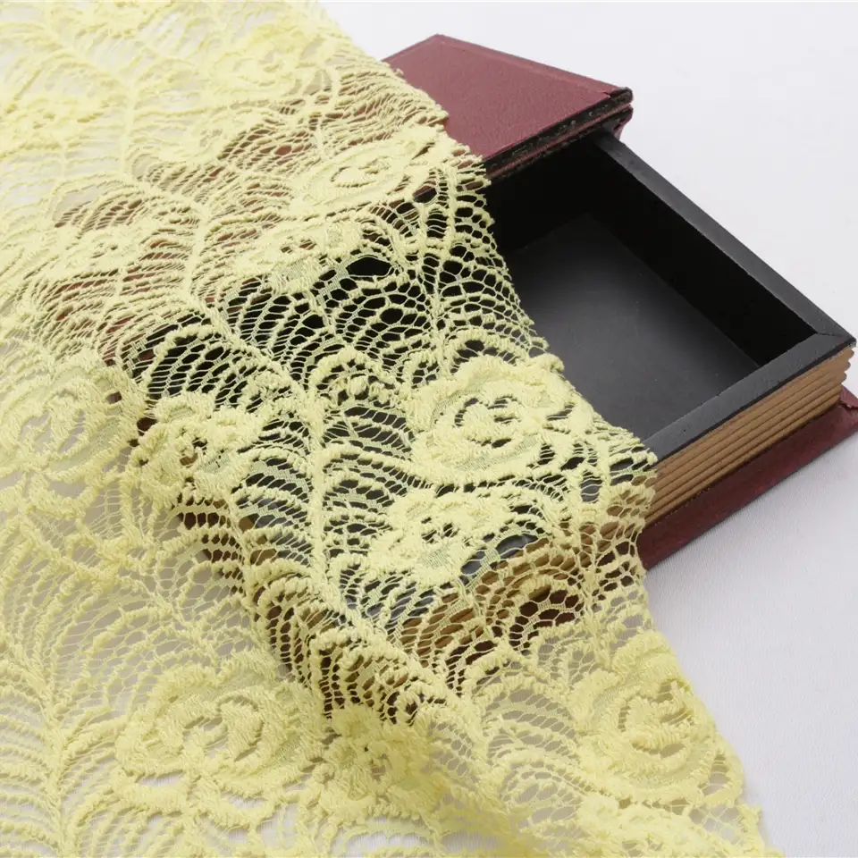 China Fabric for Shirt,Skirt Lace Knit Fabric Cotton Nylon lemon chiffon color buy from China wholesaler bulk order at wholesale price free worldwide shipping Alibaba