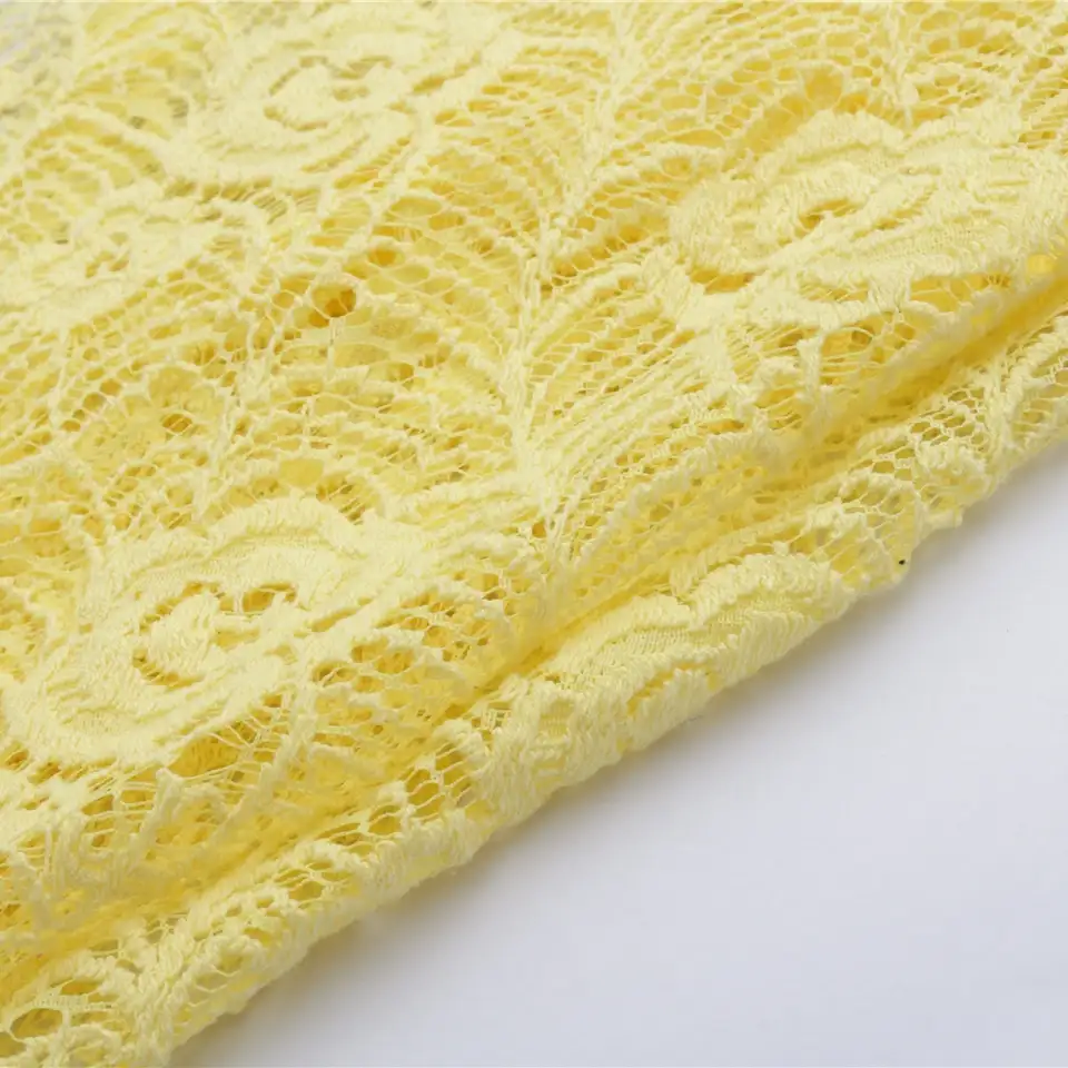 China Fabric for Shirt,Skirt Lace Knit Fabric Cotton Nylon lemon chiffon color buy from China wholesaler bulk order at wholesale price free worldwide shipping Alibaba