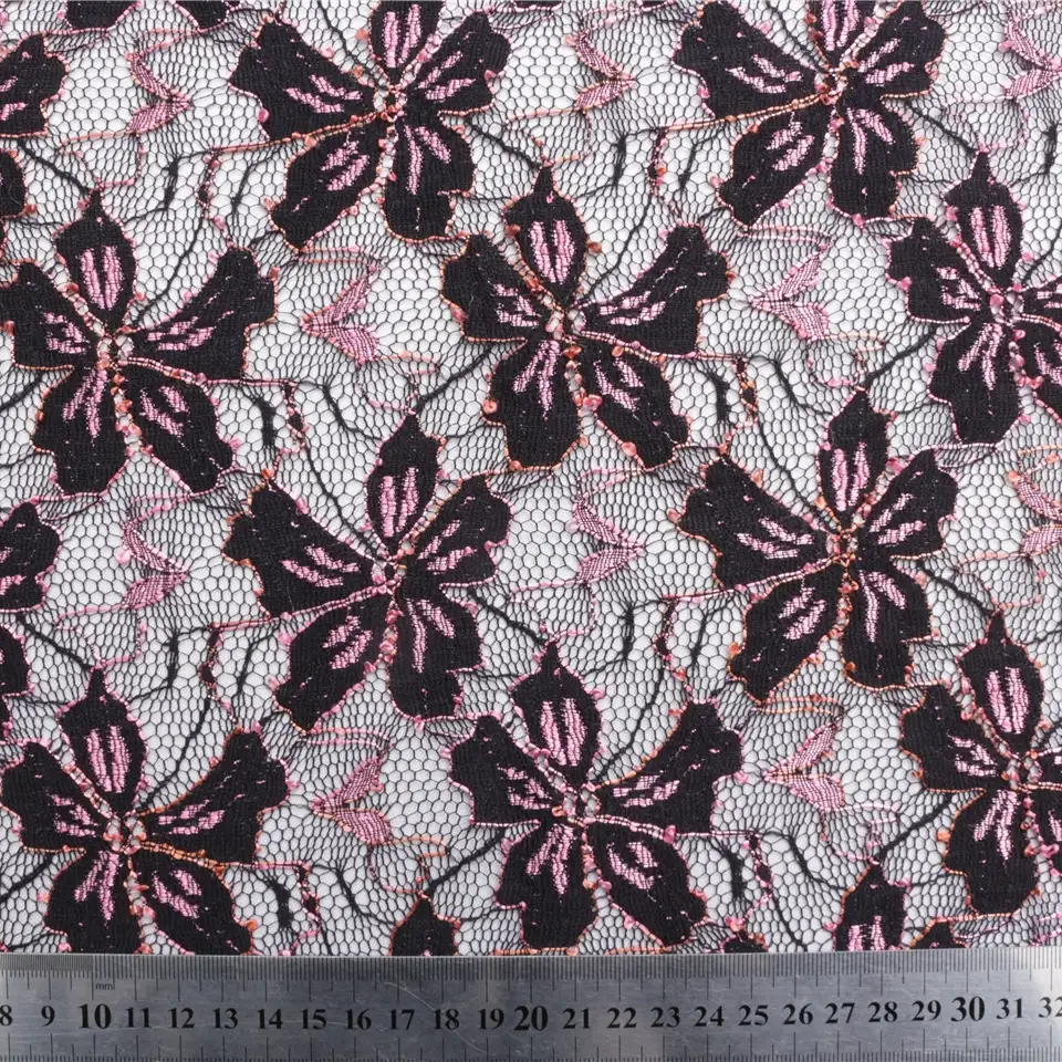 China Fabric for Skirt Lace Knit Fabric Nylon Poly Spandex black pink color buy from China wholesaler bulk order at wholesale price free worldwide shipping Alibaba