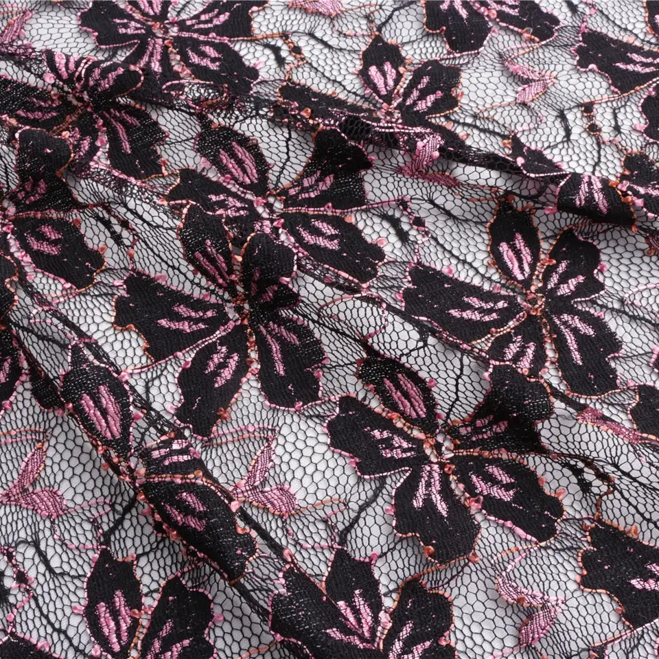 China Fabric for Skirt Lace Knit Fabric Nylon Poly Spandex black pink color buy from China wholesaler bulk order at wholesale price free worldwide shipping Alibaba