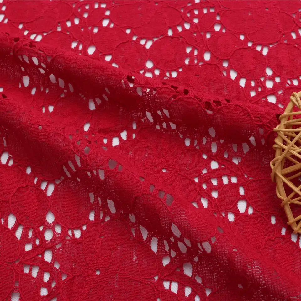 China Fabric for Skirt Lace Knit Fabric Cotton Nylon red color buy from China wholesaler bulk order at wholesale price free worldwide shipping Alibaba