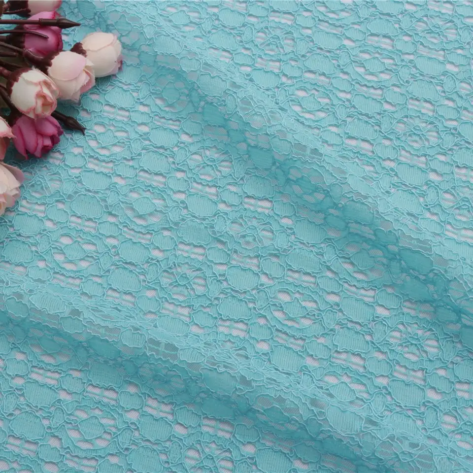 China Fabric for Skirt Lace Knit Fabric Cotton Nylon Rayon pale turquoise color buy from China wholesaler bulk order at wholesale price free worldwide shipping Alibaba