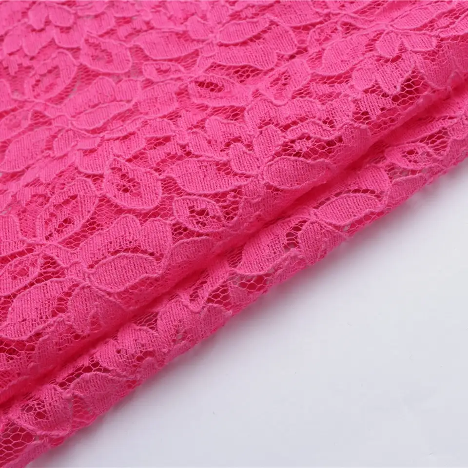 China Fabric for Skirt Lace Knit Fabric Cotton Nylon hot pink color buy from China wholesaler bulk order at wholesale price free worldwide shipping Alibaba