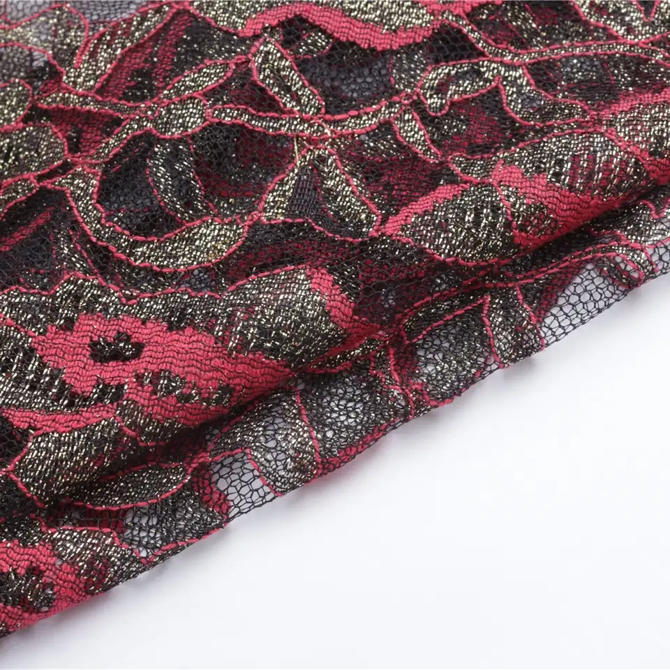 China Fabric for Shirt,Skirt Lace Knit Fabric Nylon Spandex DarkRed color buy from China wholesaler bulk order at wholesale price free worldwide shipping Alibaba