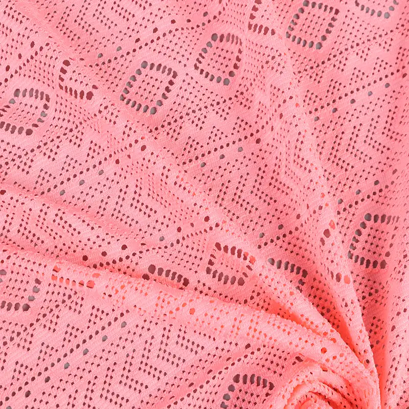 China Fabric for Shirt,Skirt Lace Knit Fabric Poly Spandex pink color buy from China wholesaler bulk order at wholesale price free worldwide shipping Alibaba