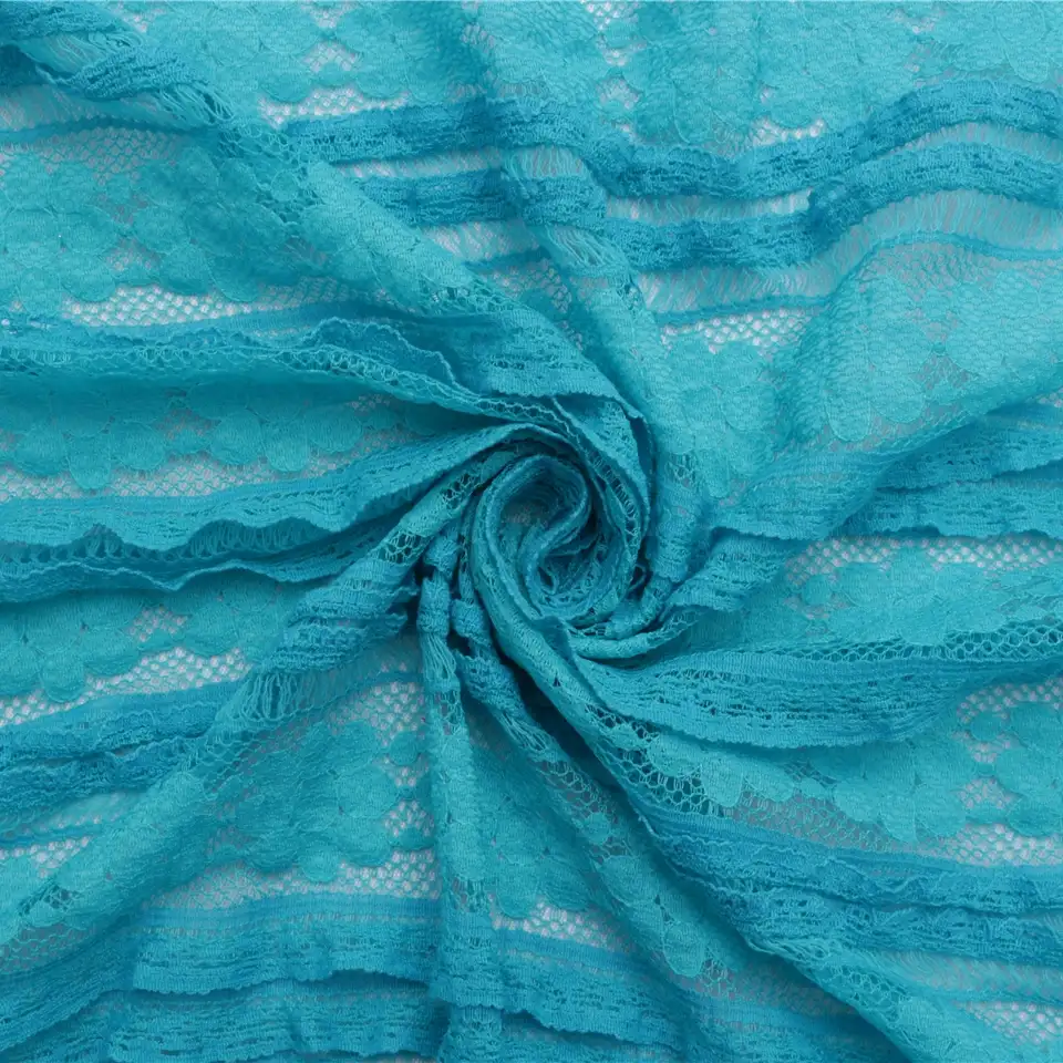 China Fabric for Shirt,Skirt Lace Knit Fabric Cotton Nylon Spandex Medium Turquoise color buy from China wholesaler bulk order at wholesale price free worldwide shipping Alibaba