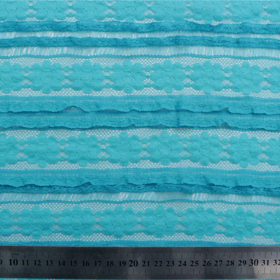 China Fabric for Shirt,Skirt Lace Knit Fabric Cotton Nylon Spandex Medium Turquoise color buy from China wholesaler bulk order at wholesale price free worldwide shipping Alibaba