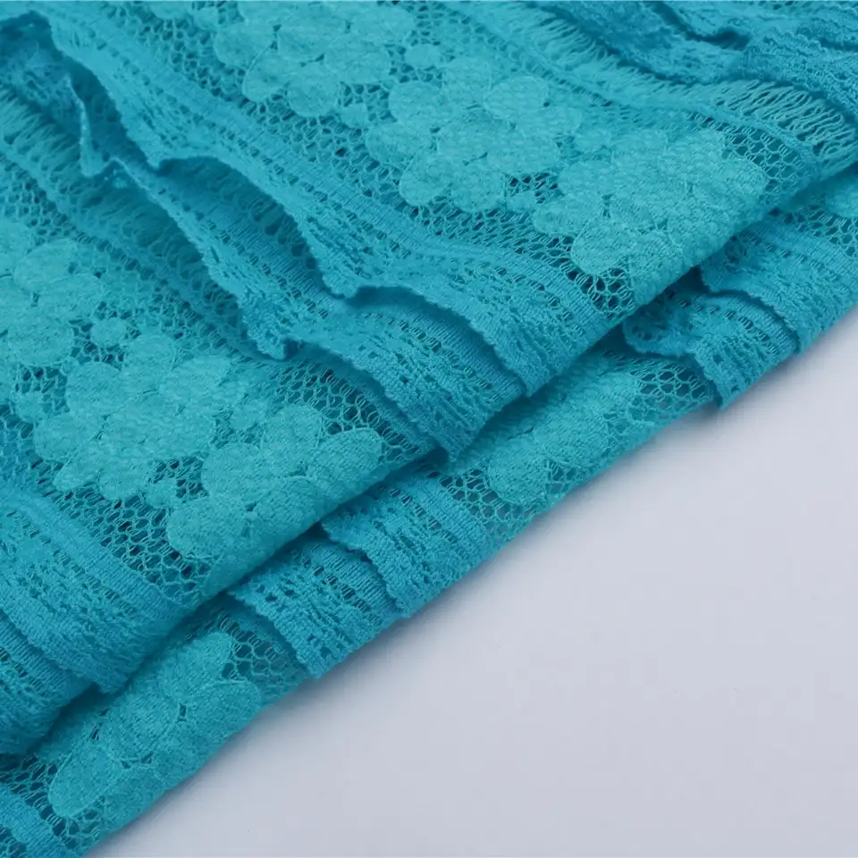 China Fabric for Shirt,Skirt Lace Knit Fabric Cotton Nylon Spandex Medium Turquoise color buy from China wholesaler bulk order at wholesale price free worldwide shipping Alibaba