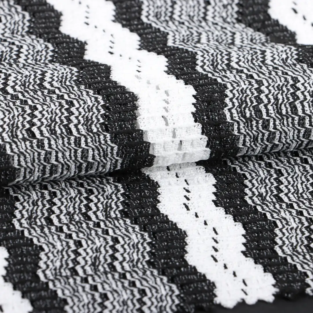 China Fabric for Blazer Lace Knit Fabric Polyester Elastane black /white color buy from China wholesaler bulk order at wholesale price free worldwide shipping Alibaba