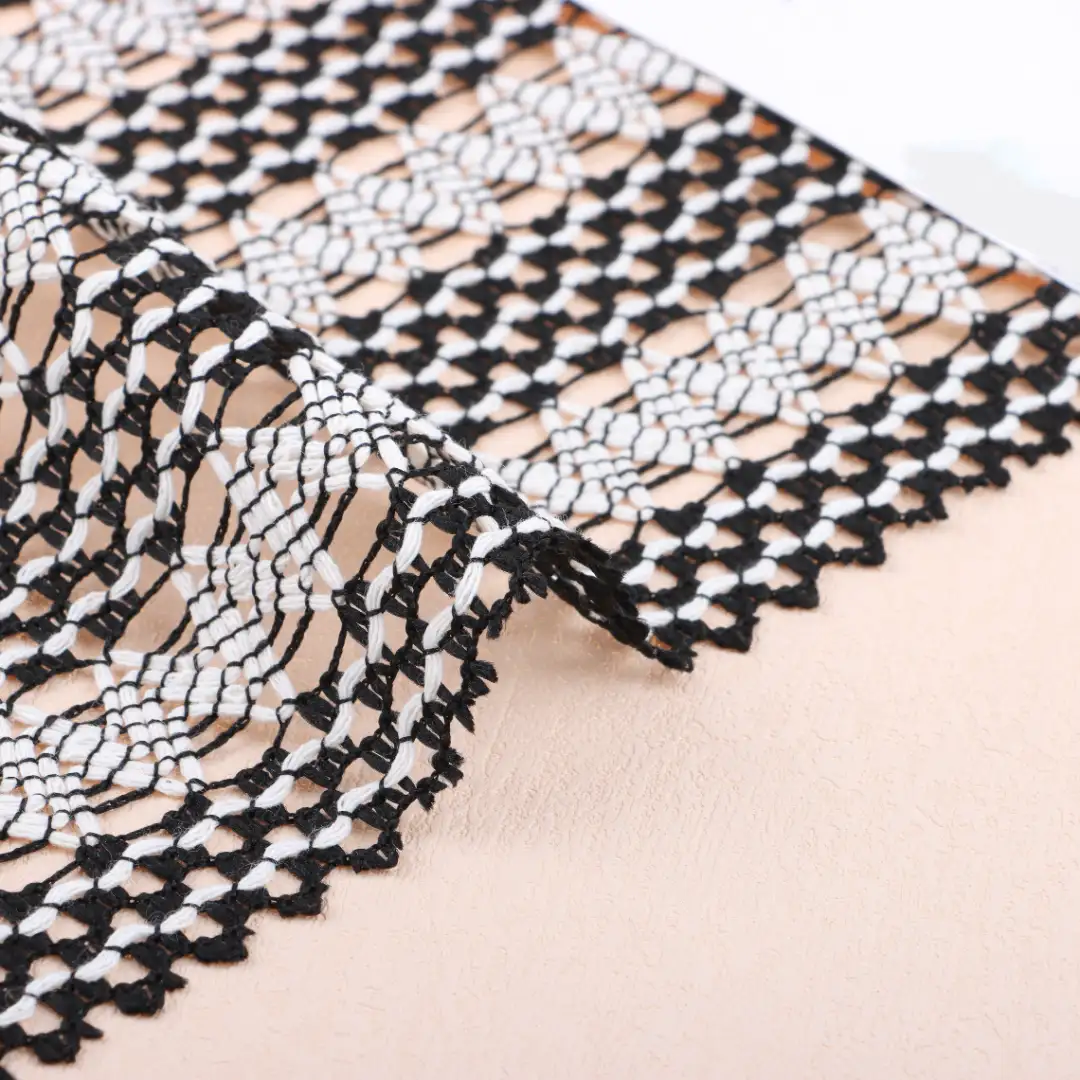 China Fabric for Skirt Lace Knit Fabric Polyester Cotton Black and white color buy from China wholesaler bulk order at wholesale price free worldwide shipping Alibaba