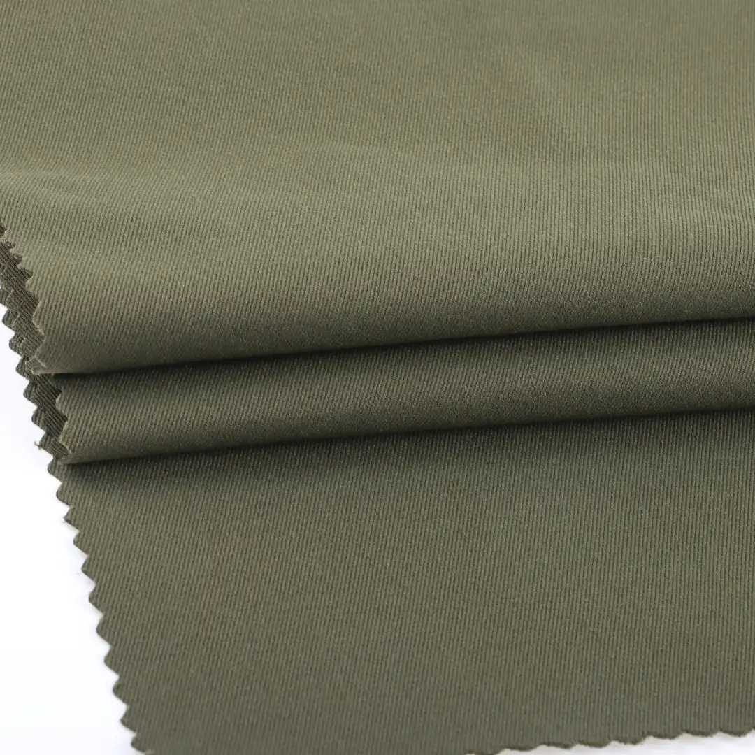 China Fabric for Trench Coat High Stretch Yarn Fabric Synthetic Woven Fabric Polyester olive color buy from China wholesaler bulk order at wholesale price free worldwide shipping Alibaba