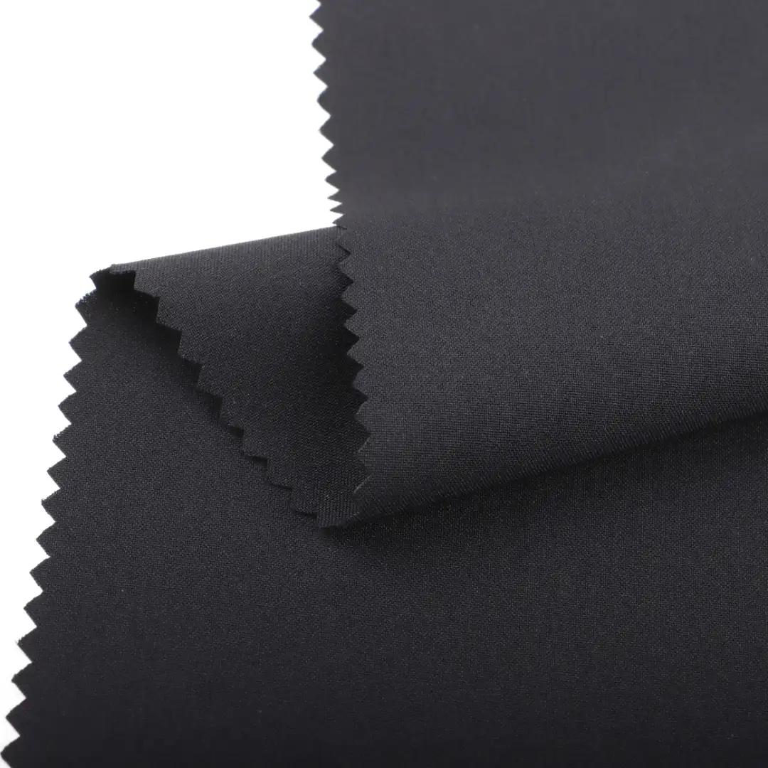 China Fabric for Pants High Stretch Yarn Fabric Synthetic Woven Fabric Polyester BLACK color buy from China wholesaler bulk order at wholesale price free worldwide shipping Alibaba