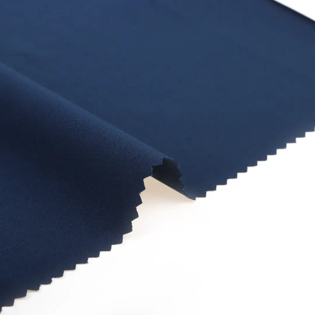 China Fabric for Pants Four Stretch Polyester Woven Fabric Synthetic Woven Fabric Polyester Spandex navy color buy from China wholesaler bulk order at wholesale price free worldwide shipping Alibaba