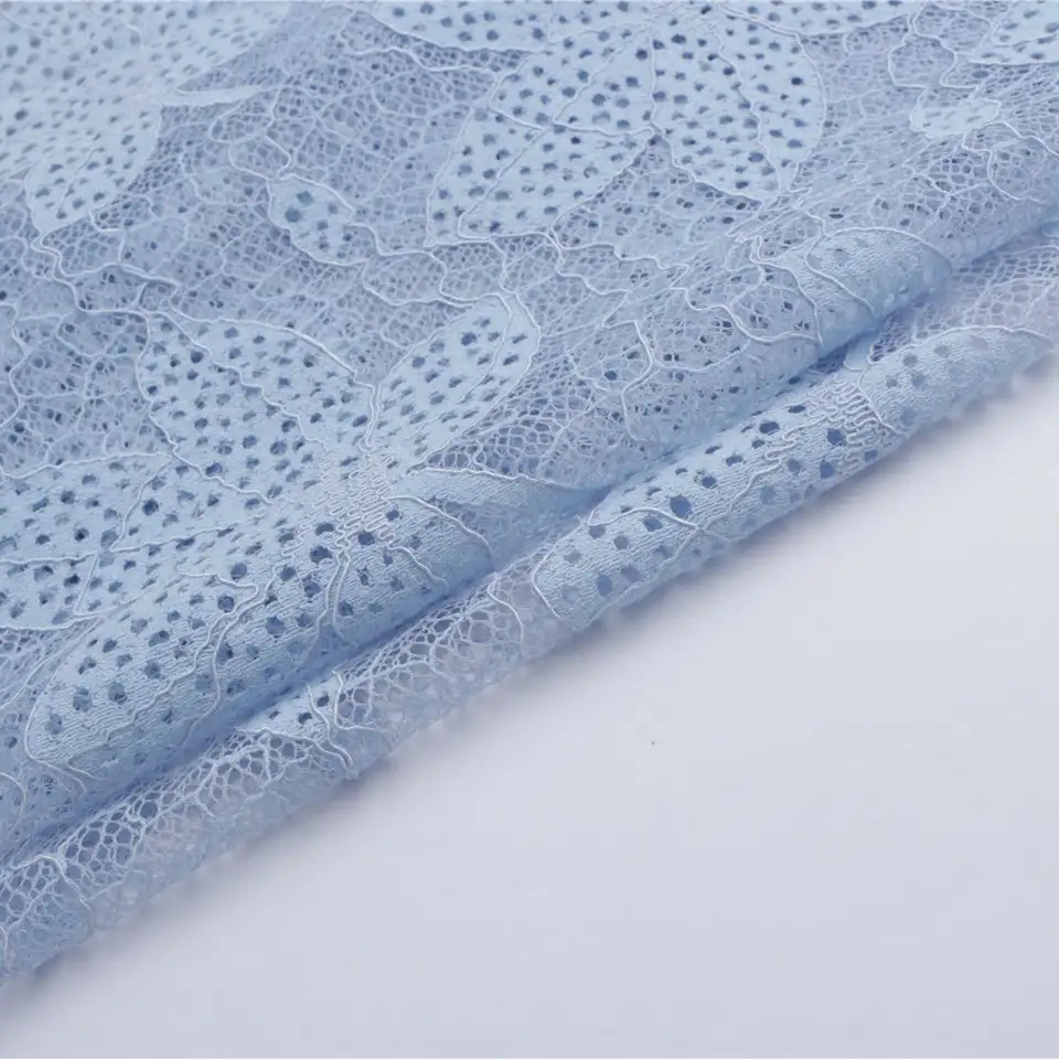 China Fabric for Shirt,Skirt Lace Knit Fabric Cotton Nylon Rayon SkyBlue color buy from China wholesaler bulk order at wholesale price free worldwide shipping Alibaba