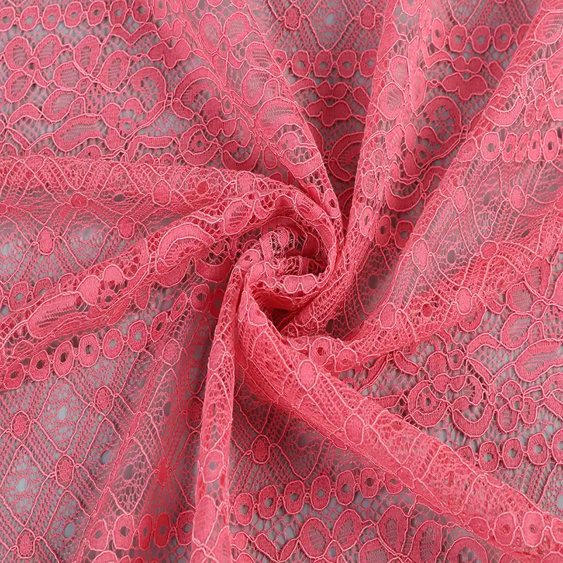 China Fabric for Shirt,Skirt Lace Knit Fabric Cotton Nylon Poly Rayon Pink color buy from China wholesaler bulk order at wholesale price free worldwide shipping Alibaba