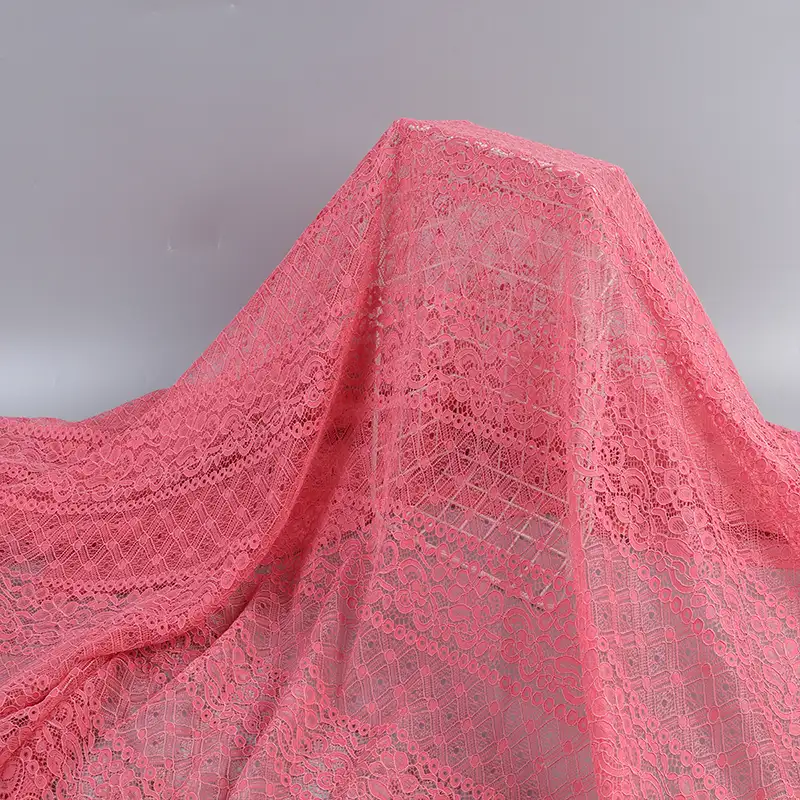 China Fabric for Shirt,Skirt Lace Knit Fabric Cotton Nylon Poly Rayon Pink color buy from China wholesaler bulk order at wholesale price free worldwide shipping Alibaba