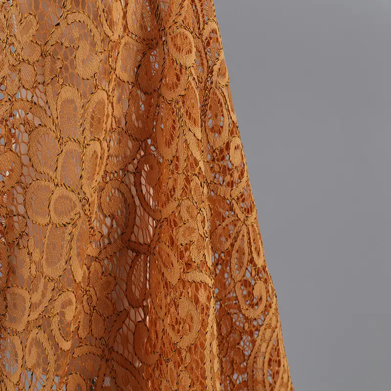 China Fabric for Shirt,Skirt Lace Knit Fabric Cotton Nylon Rayon DarkGoldenrod color buy from China wholesaler bulk order at wholesale price free worldwide shipping Alibaba