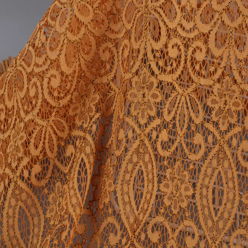 China Fabric for Shirt,Skirt Lace Knit Fabric Cotton Nylon Rayon DarkGoldenrod color buy from China wholesaler bulk order at wholesale price free worldwide shipping Alibaba