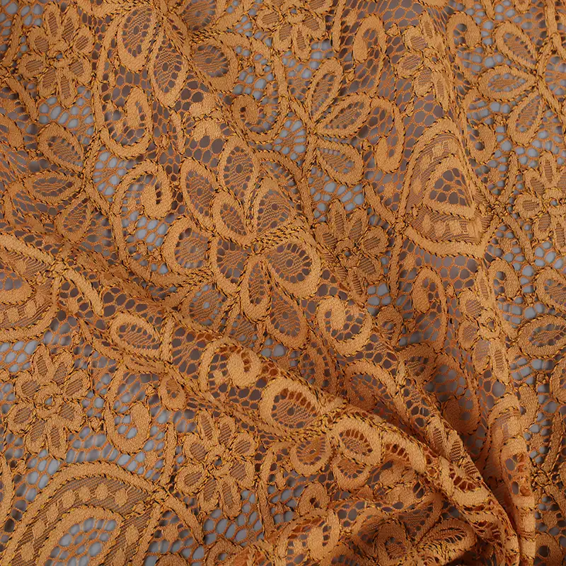 China Fabric for Shirt,Skirt Lace Knit Fabric Cotton Nylon Rayon DarkGoldenrod color buy from China wholesaler bulk order at wholesale price free worldwide shipping Alibaba