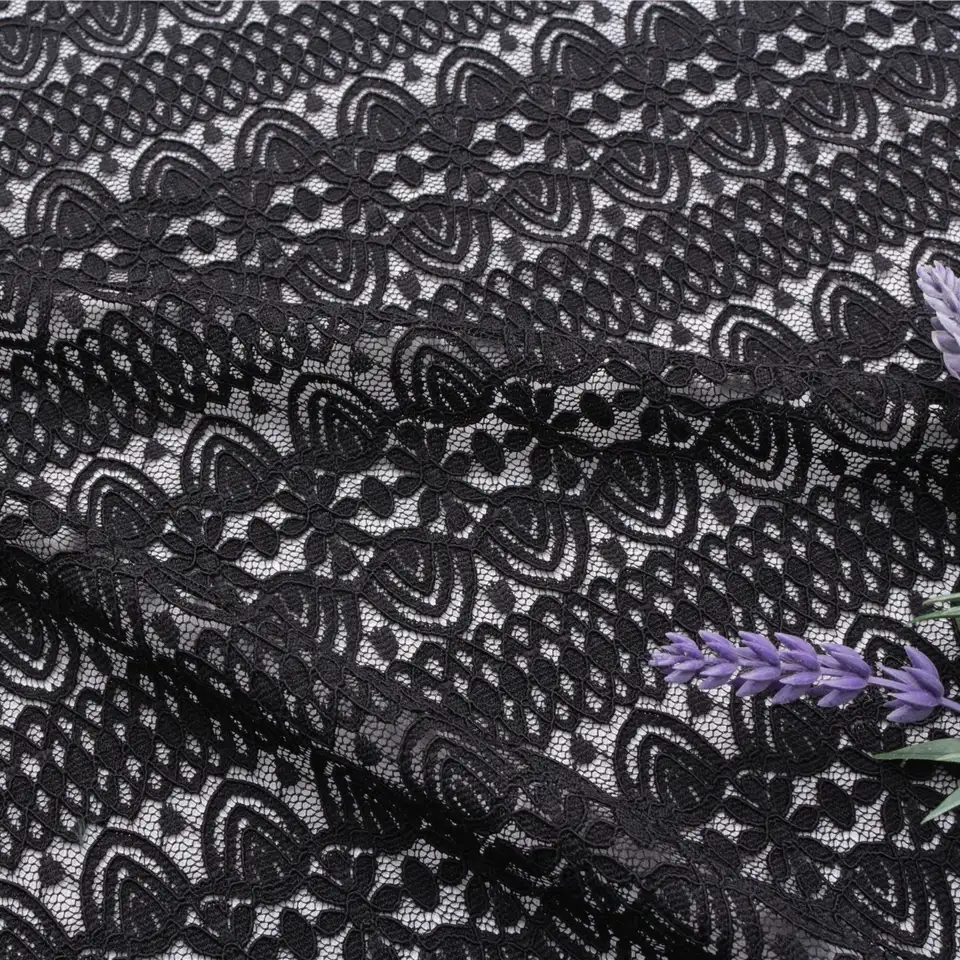 China Fabric for Shirt,Skirt Lace Knit Fabric Nylon Spandex black color buy from China wholesaler bulk order at wholesale price free worldwide shipping Alibaba