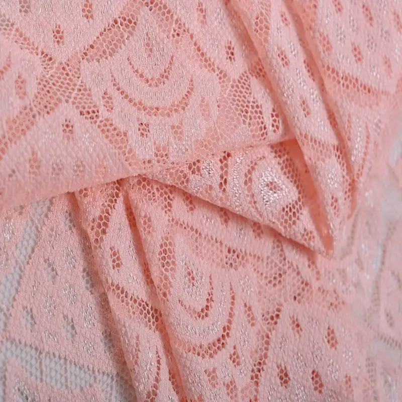 China Fabric for Shirt,Skirt Lace Knit Fabric Nylon Spandex PINK color buy from China wholesaler bulk order at wholesale price free worldwide shipping Alibaba