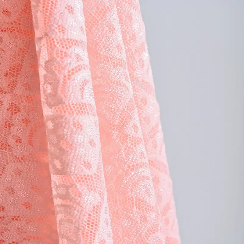 China Fabric for Shirt,Skirt Lace Knit Fabric Nylon Spandex PINK color buy from China wholesaler bulk order at wholesale price free worldwide shipping Alibaba