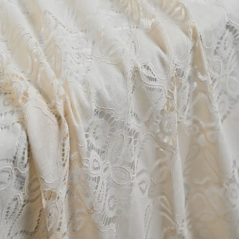 China Fabric for Shirt,Skirt Lace Knit Fabric Cotton Nylon Rayon Antique White color buy from China wholesaler bulk order at wholesale price free worldwide shipping Alibaba