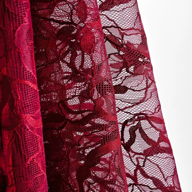 China Fabric for Shirt,Skirt Lace Knit Fabric Cotton Nylon Rayon DarkRed color buy from China wholesaler bulk order at wholesale price free worldwide shipping Alibaba