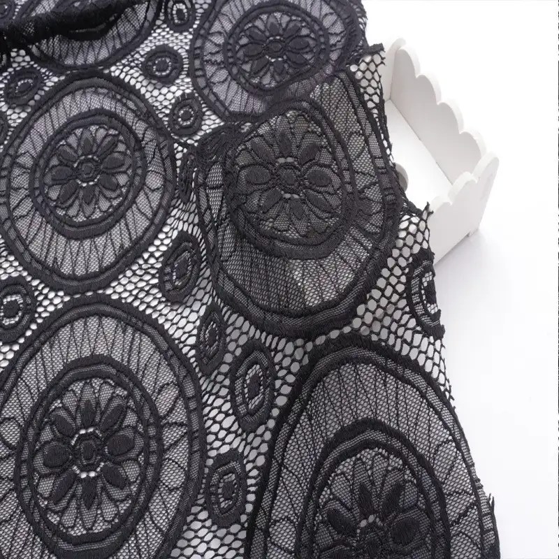 China Fabric for Shirt,Skirt Lace Knit Fabric Nylon Spandex Black color buy from China wholesaler bulk order at wholesale price free worldwide shipping Alibaba