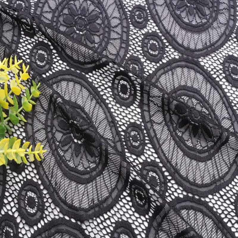 China Fabric for Shirt,Skirt Lace Knit Fabric Nylon Spandex Black color buy from China wholesaler bulk order at wholesale price free worldwide shipping Alibaba