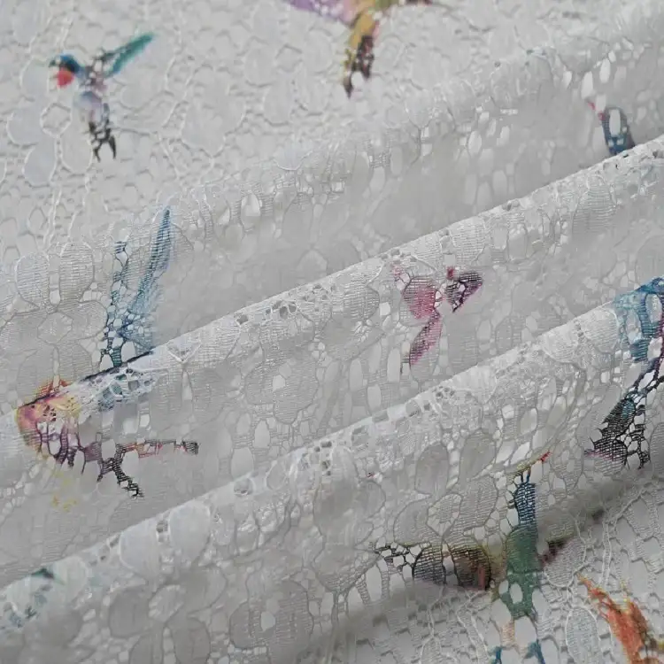 China Fabric for Shirt,Skirt Lace Knit Fabric Poly White color buy from China wholesaler bulk order at wholesale price free worldwide shipping Alibaba