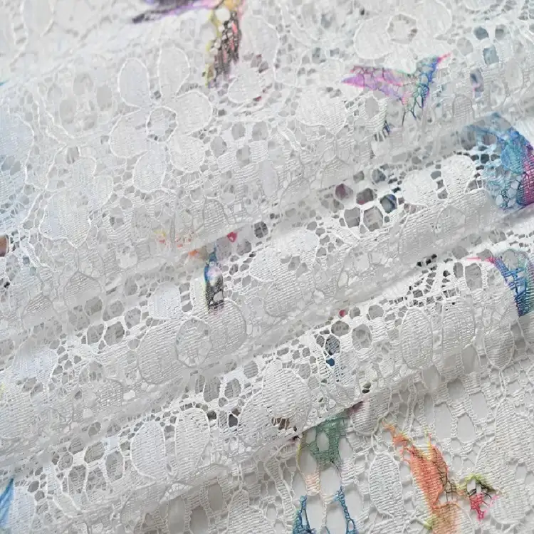 China Fabric for Shirt,Skirt Lace Knit Fabric Poly White color buy from China wholesaler bulk order at wholesale price free worldwide shipping Alibaba