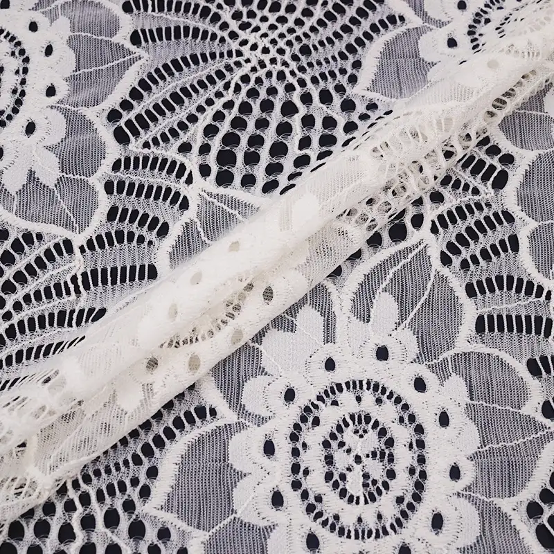 China Fabric for Shirt,Skirt Lace Knit Fabric Nylon Spandex White color buy from China wholesaler bulk order at wholesale price free worldwide shipping Alibaba