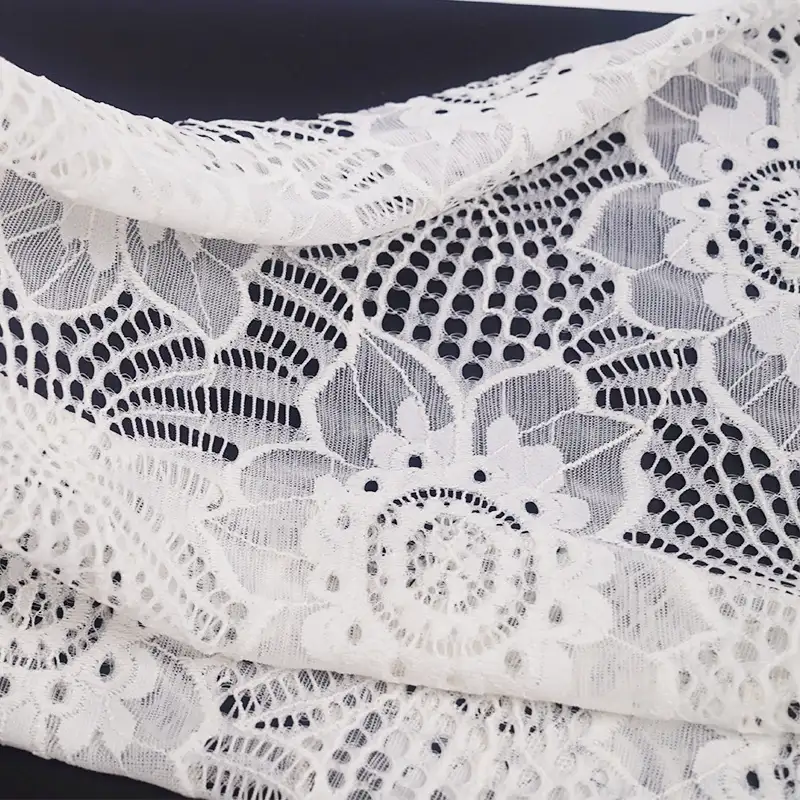 China Fabric for Shirt,Skirt Lace Knit Fabric Nylon Spandex White color buy from China wholesaler bulk order at wholesale price free worldwide shipping Alibaba